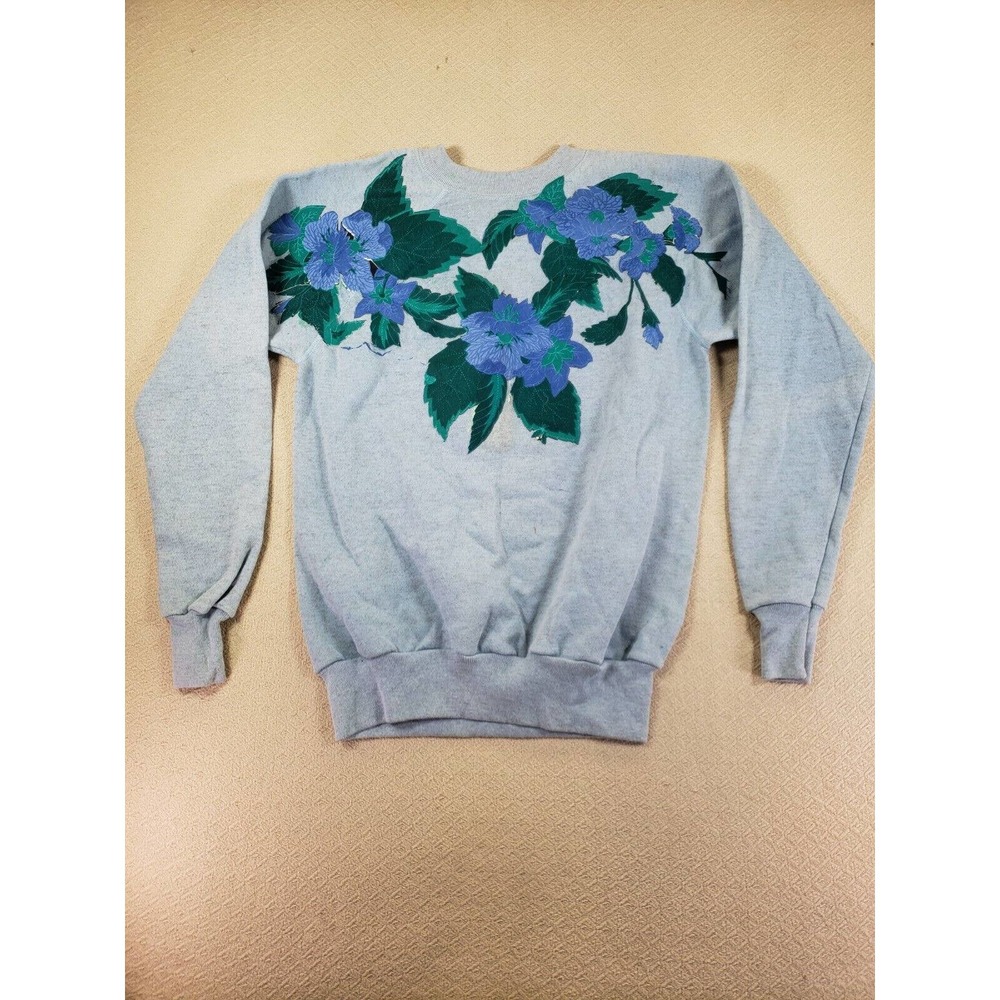 20/20 Sport Sweatshirt Womens Large Gray Grandmacore Crew Neck Floral Vintage
